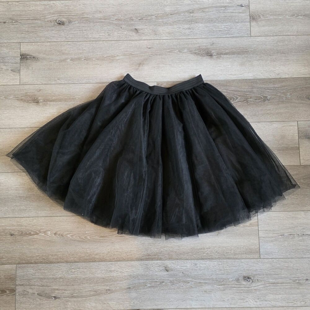 Womens Black Tulle Midi Pull on Petticoat Tutu Full & Lined 24in Size L
